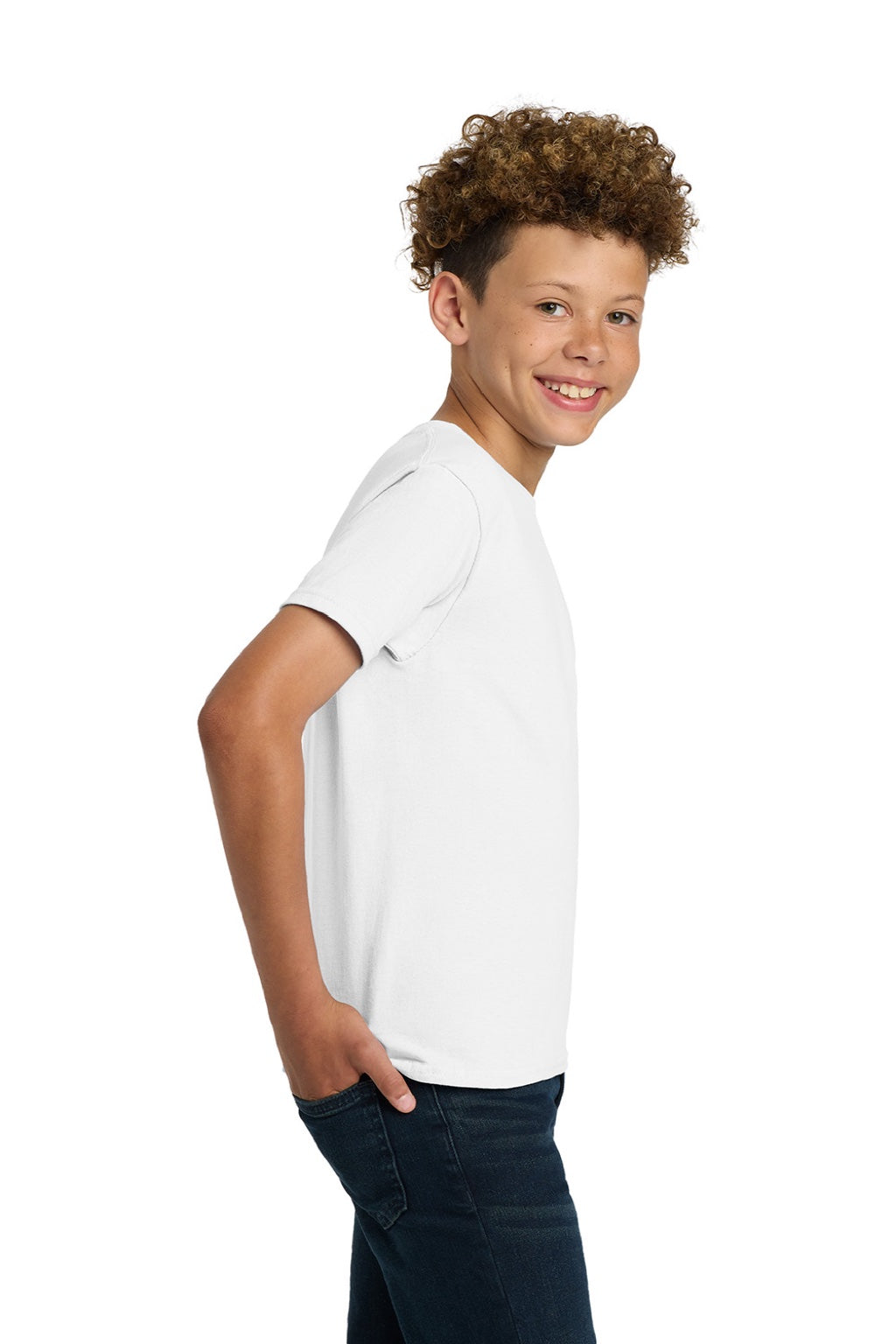 Gildan 2000B Youth Ultra Short Sleeve Crewneck T-Shirt White Model Side