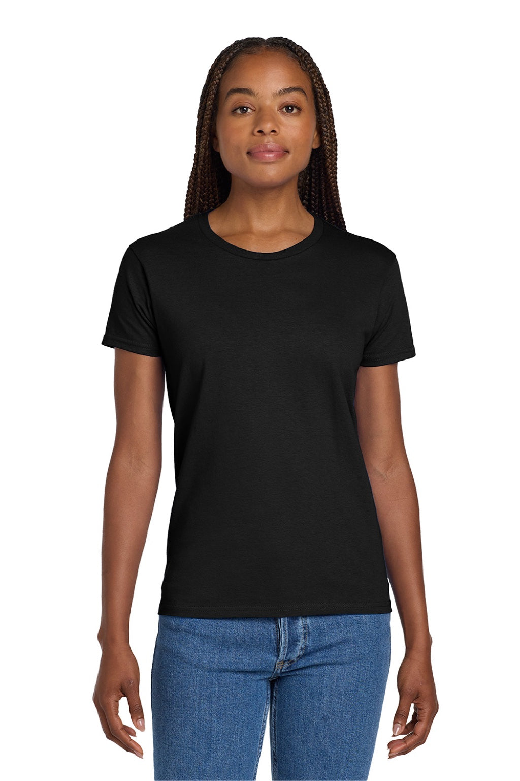 Gildan 2000L Womens Ultra Short Sleeve Crewneck T-Shirt Black Model Front