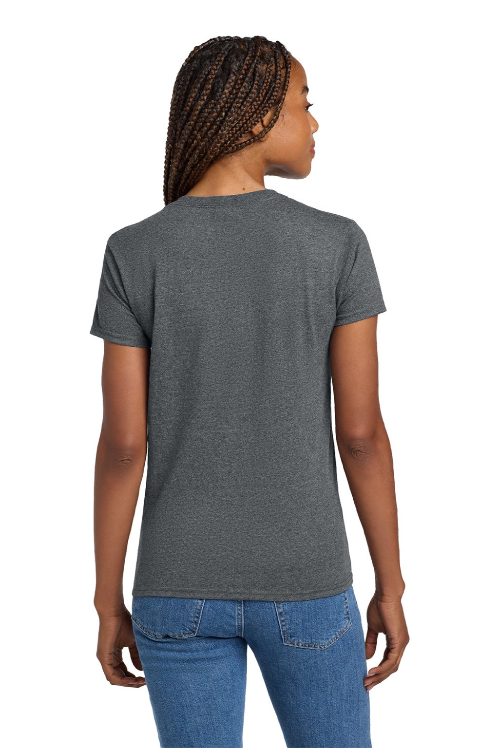 Gildan 2000L Womens Ultra Short Sleeve Crewneck T-Shirt Heather Dark Grey Model Back