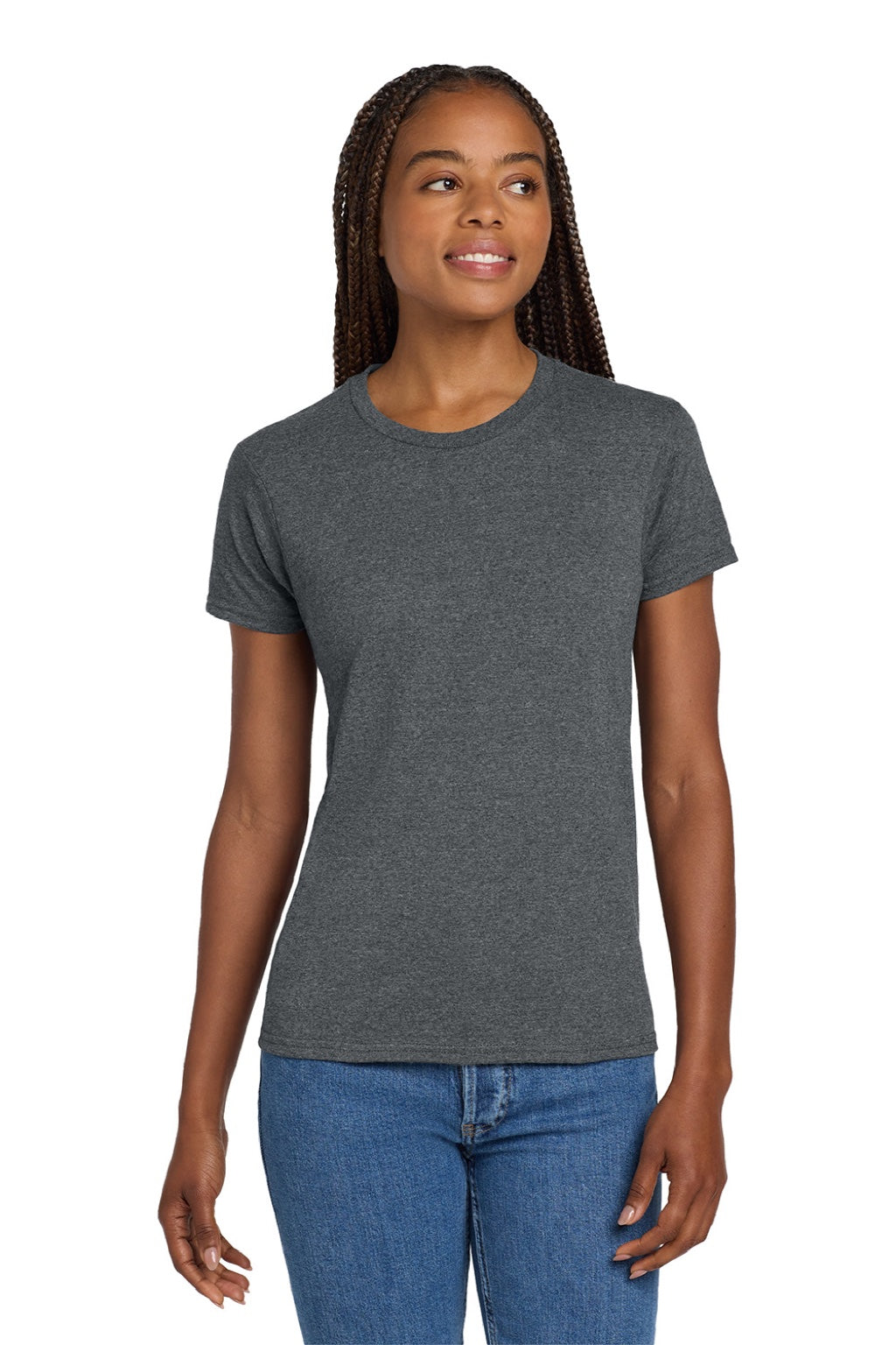 Gildan 2000L Womens Ultra Short Sleeve Crewneck T-Shirt Heather Dark Grey Model Front