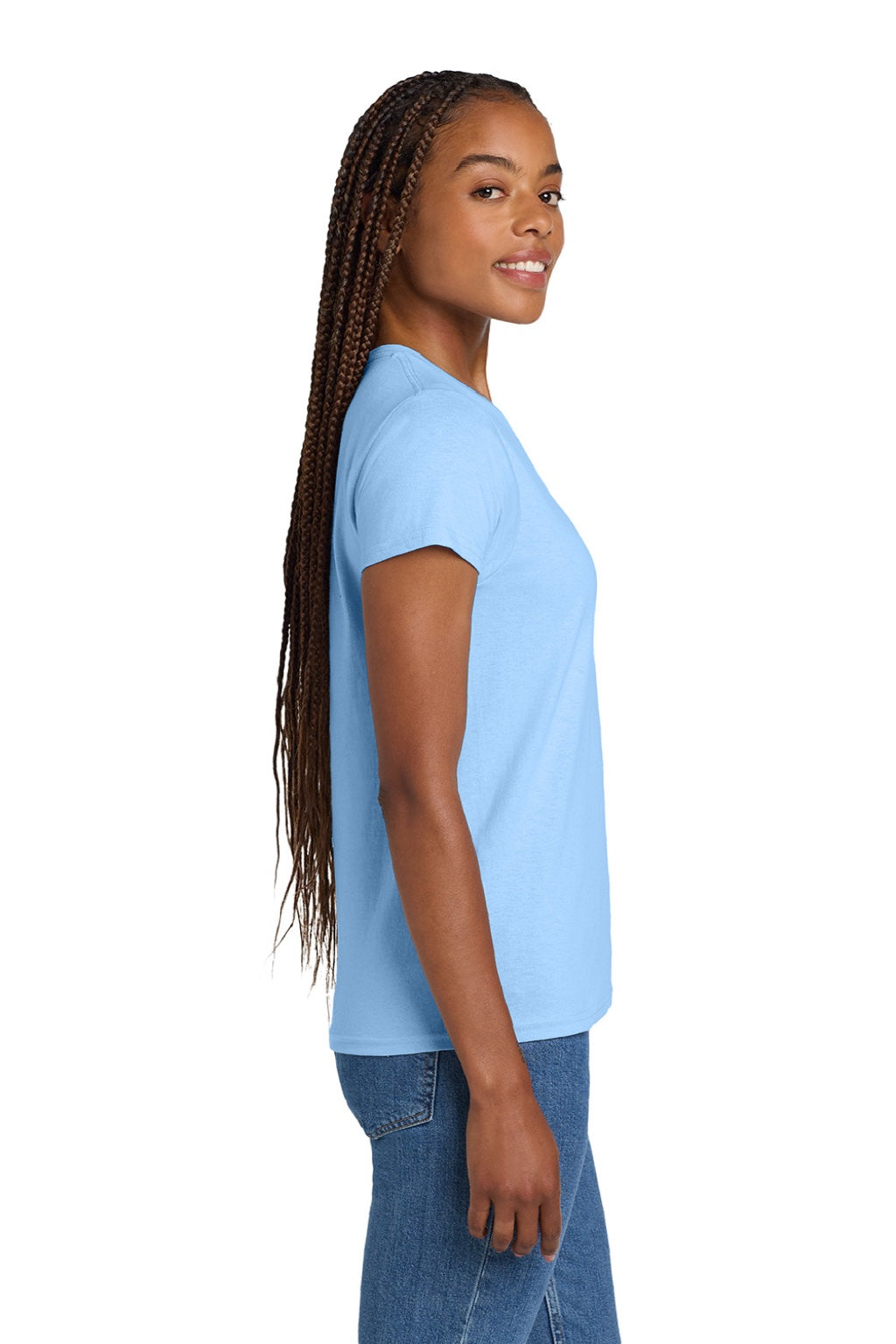 Gildan 2000L Womens Ultra Short Sleeve Crewneck T-Shirt Light Blue Model Side