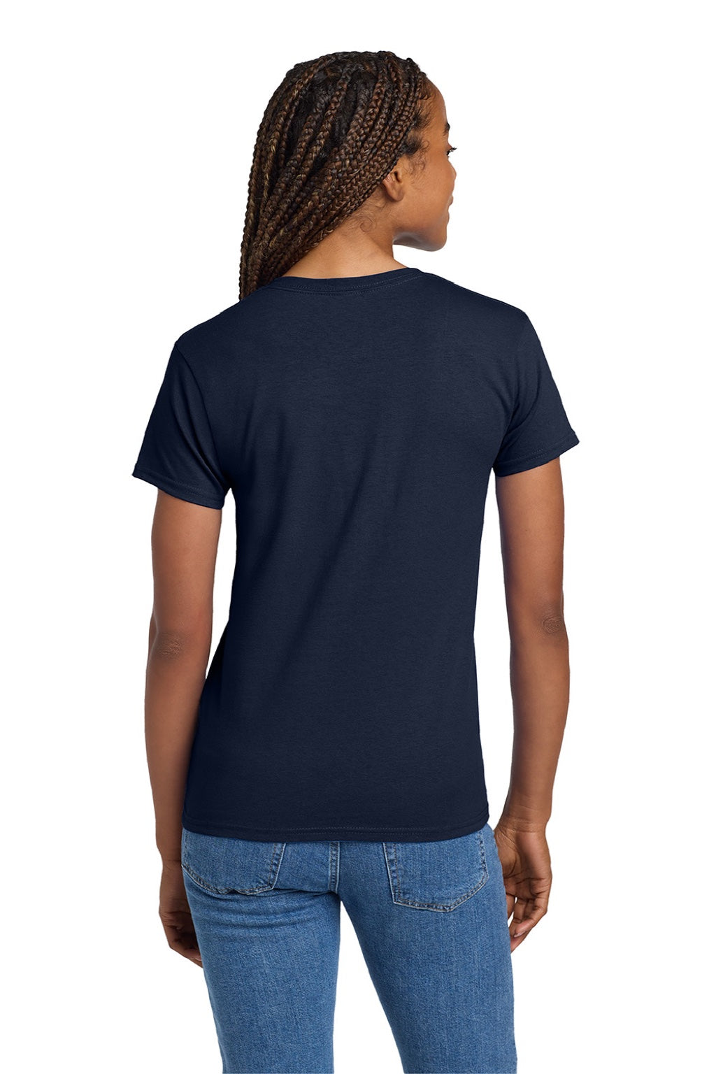 Gildan 2000L Womens Ultra Short Sleeve Crewneck T-Shirt Navy Blue Model Back
