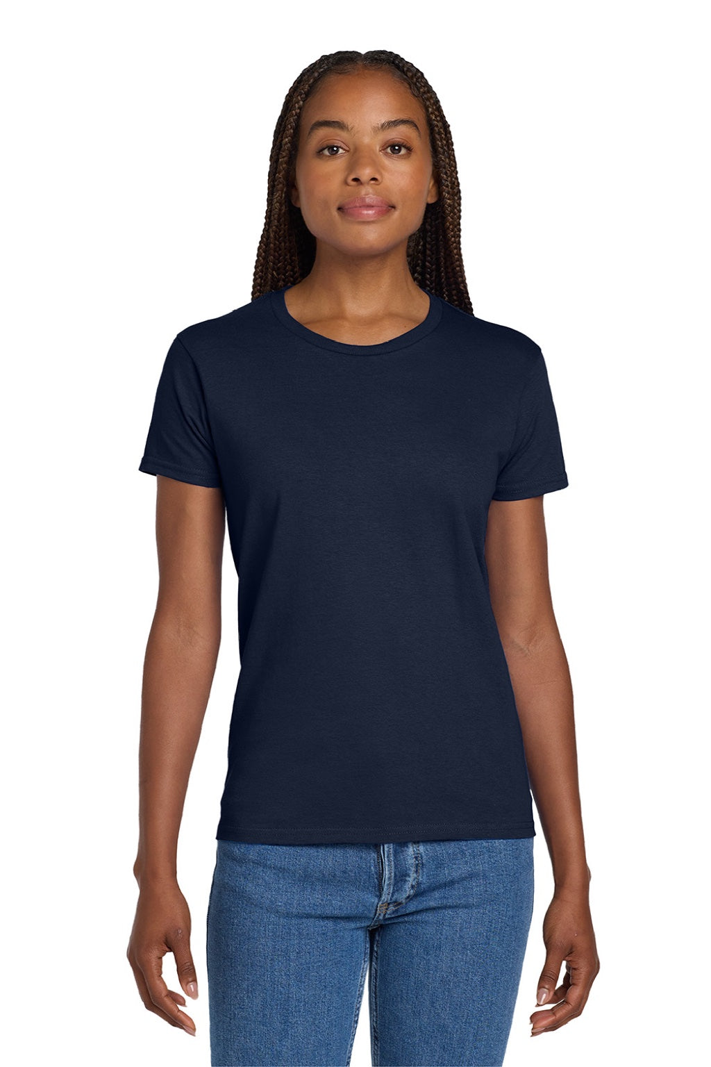 Gildan 2000L Womens Ultra Short Sleeve Crewneck T-Shirt Navy Blue Model Front