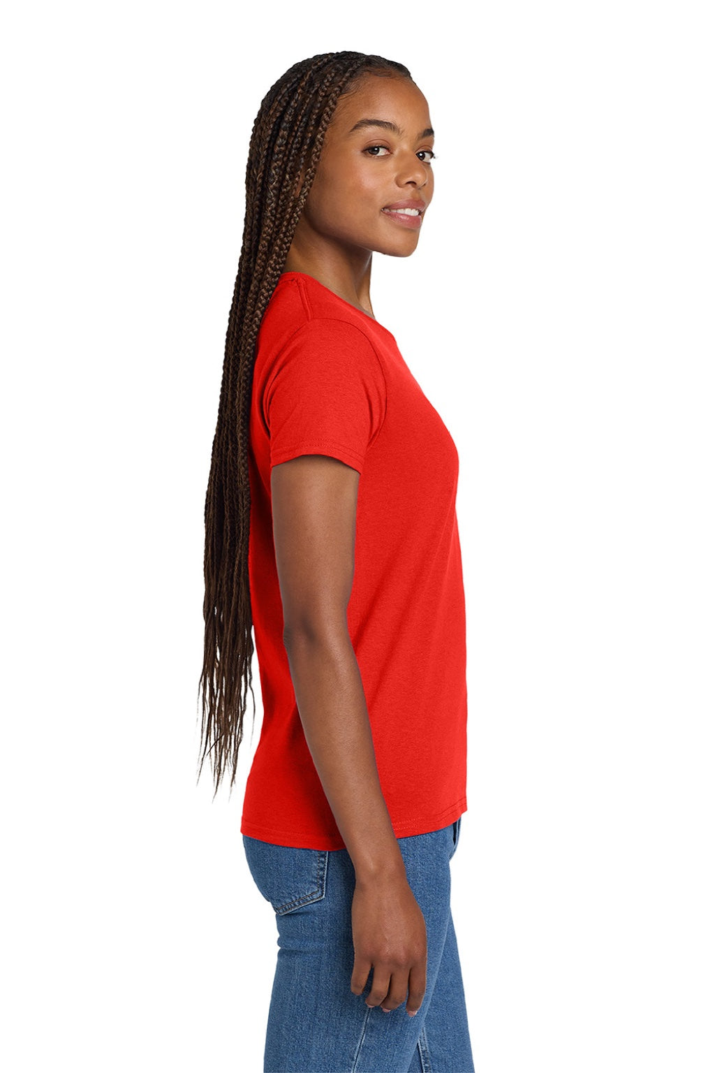 Gildan 2000L Womens Ultra Short Sleeve Crewneck T-Shirt Red Model Side