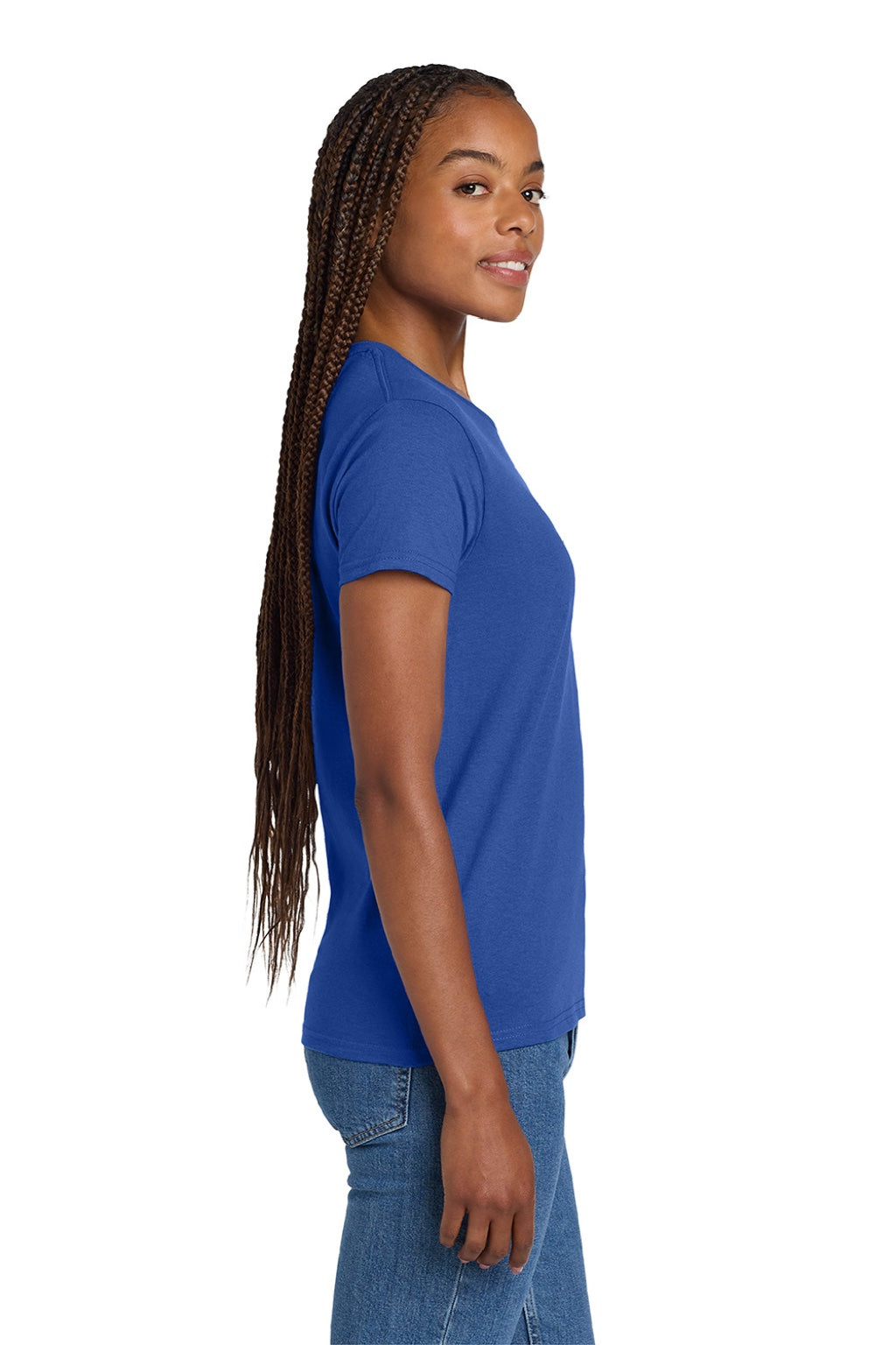 Gildan 2000L Womens Ultra Short Sleeve Crewneck T-Shirt Royal Blue Model Side