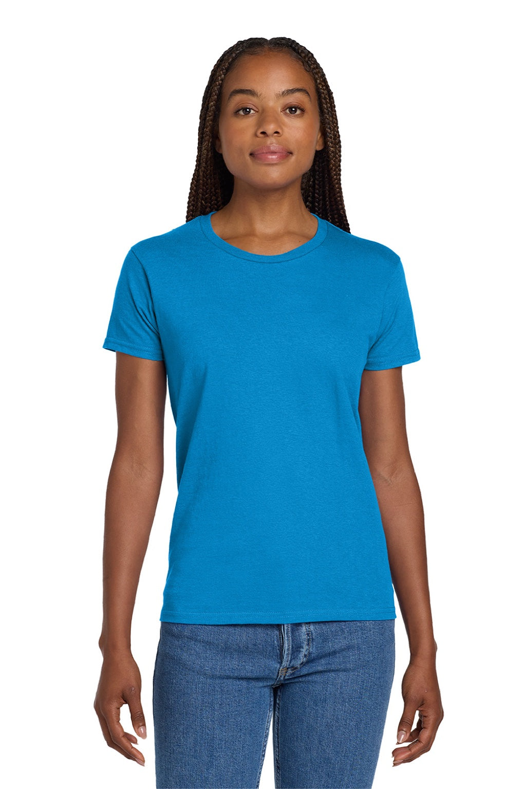 Gildan 2000L Womens Ultra Short Sleeve Crewneck T-Shirt Sapphire Blue Model Front