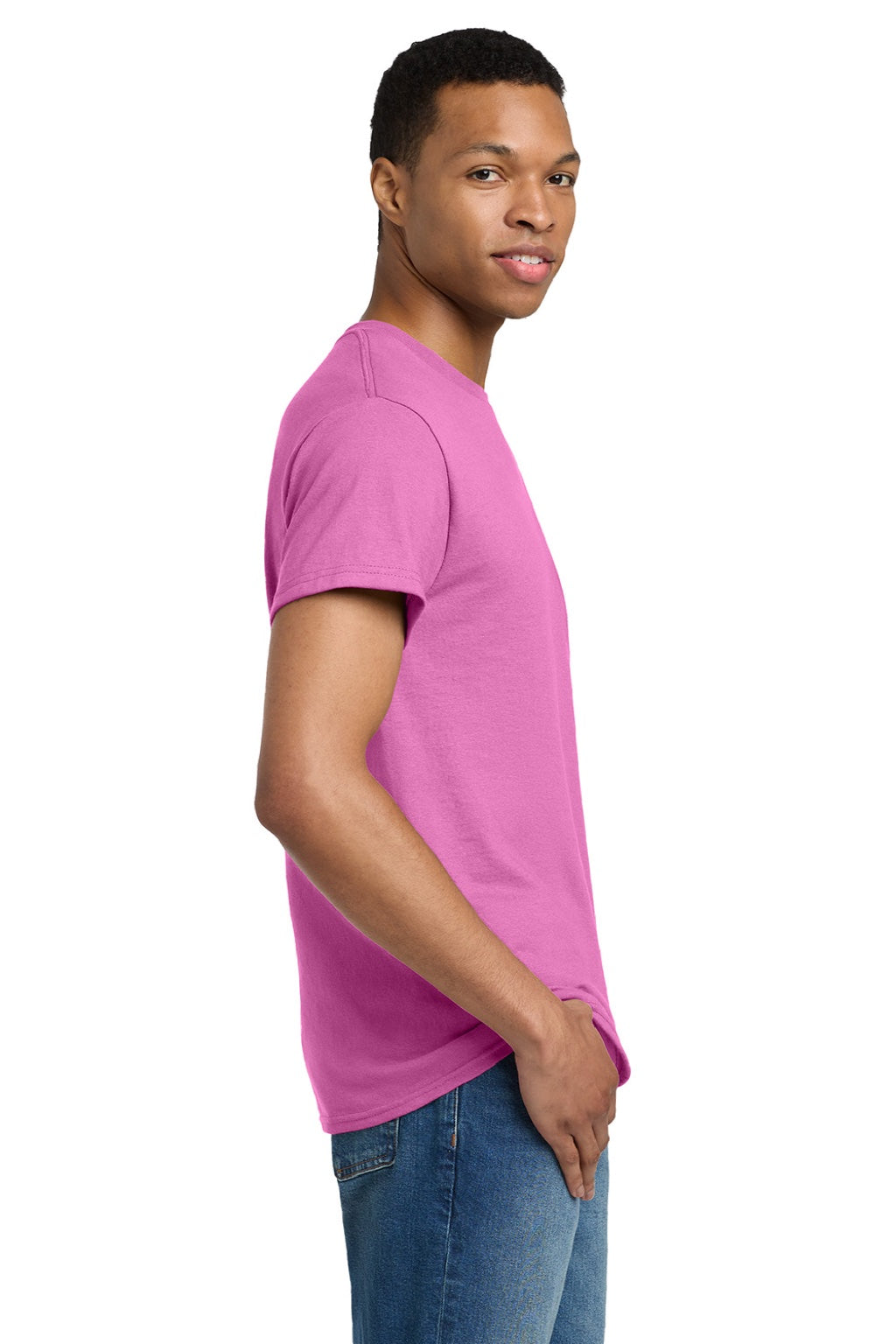 Gildan 2000/2000T Mens Ultra Short Sleeve Crewneck T-Shirt Azalea Pink Model Side