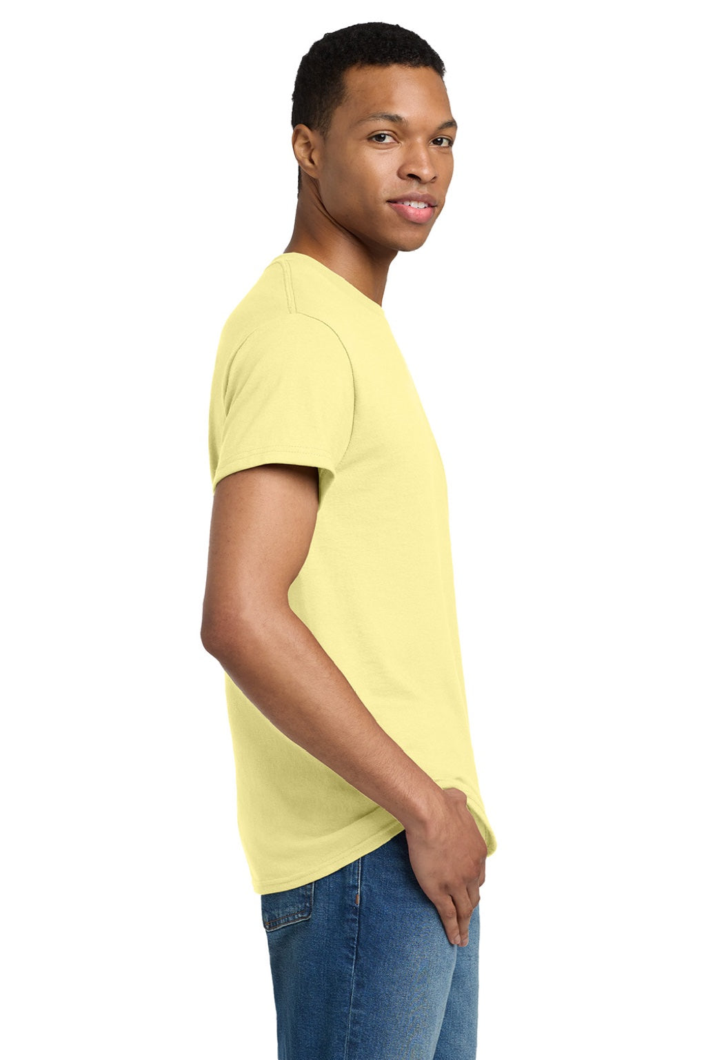 Gildan 2000/2000T Mens Ultra Short Sleeve Crewneck T-Shirt Cornsilk Yellow Model Side