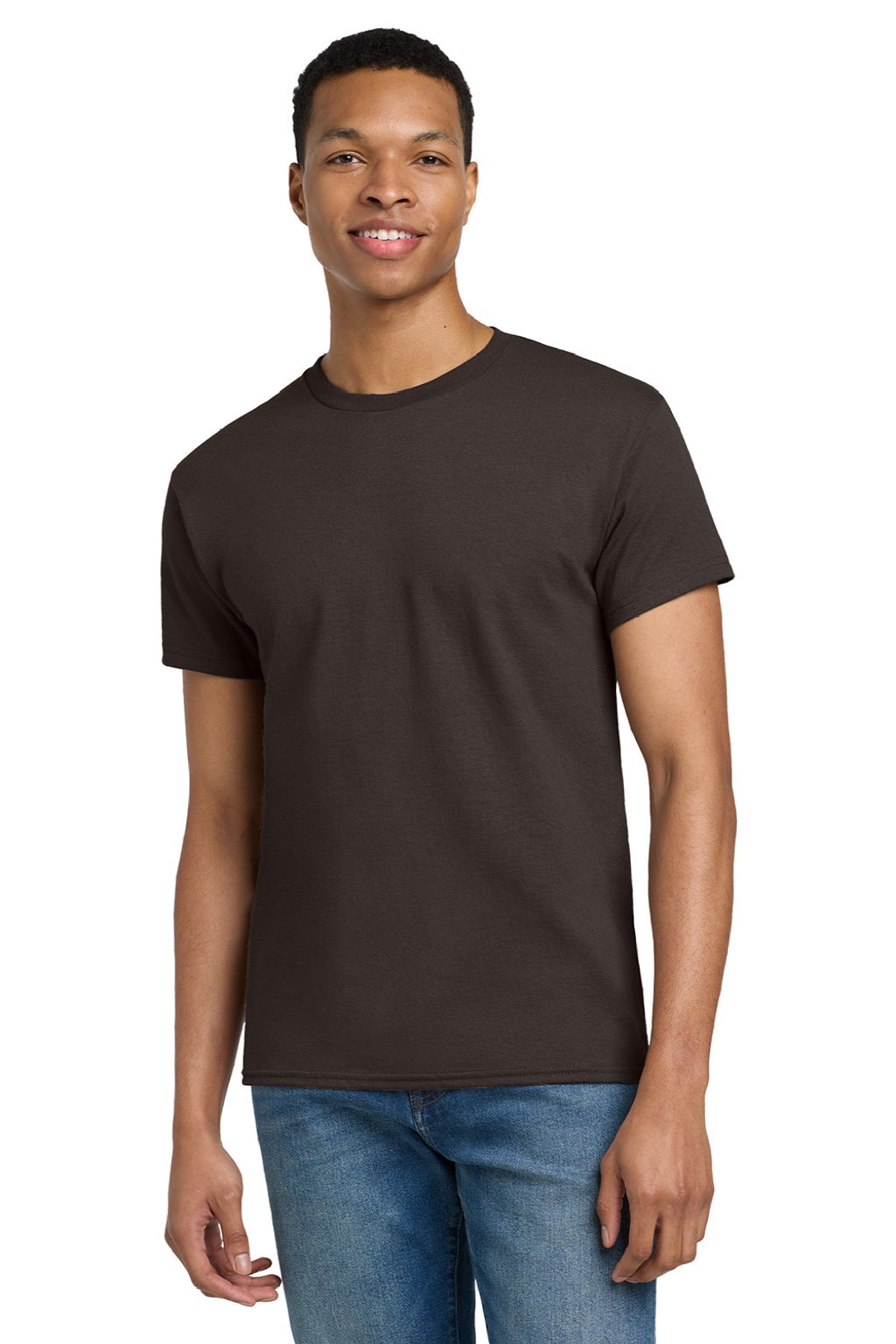 Gildan 2000/2000T Mens Ultra Short Sleeve Crewneck T-Shirt Dark Chocolate Brown Model Front