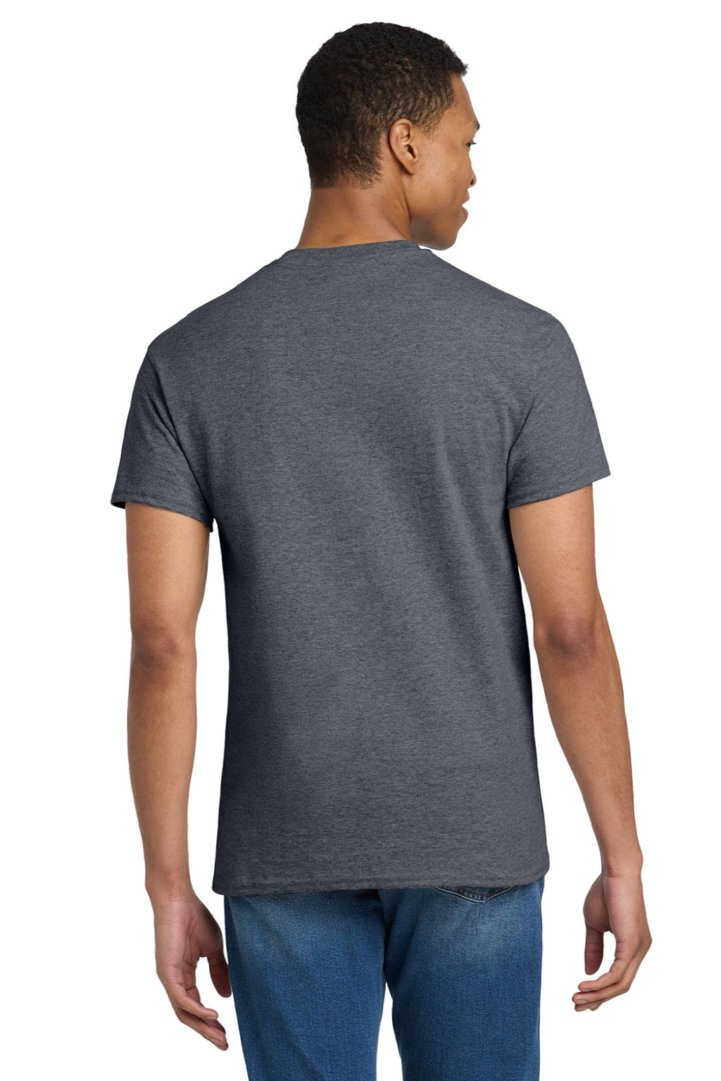Gildan 2000/2000T Mens Ultra Short Sleeve Crewneck T-Shirt Heather Dark Grey Model Back