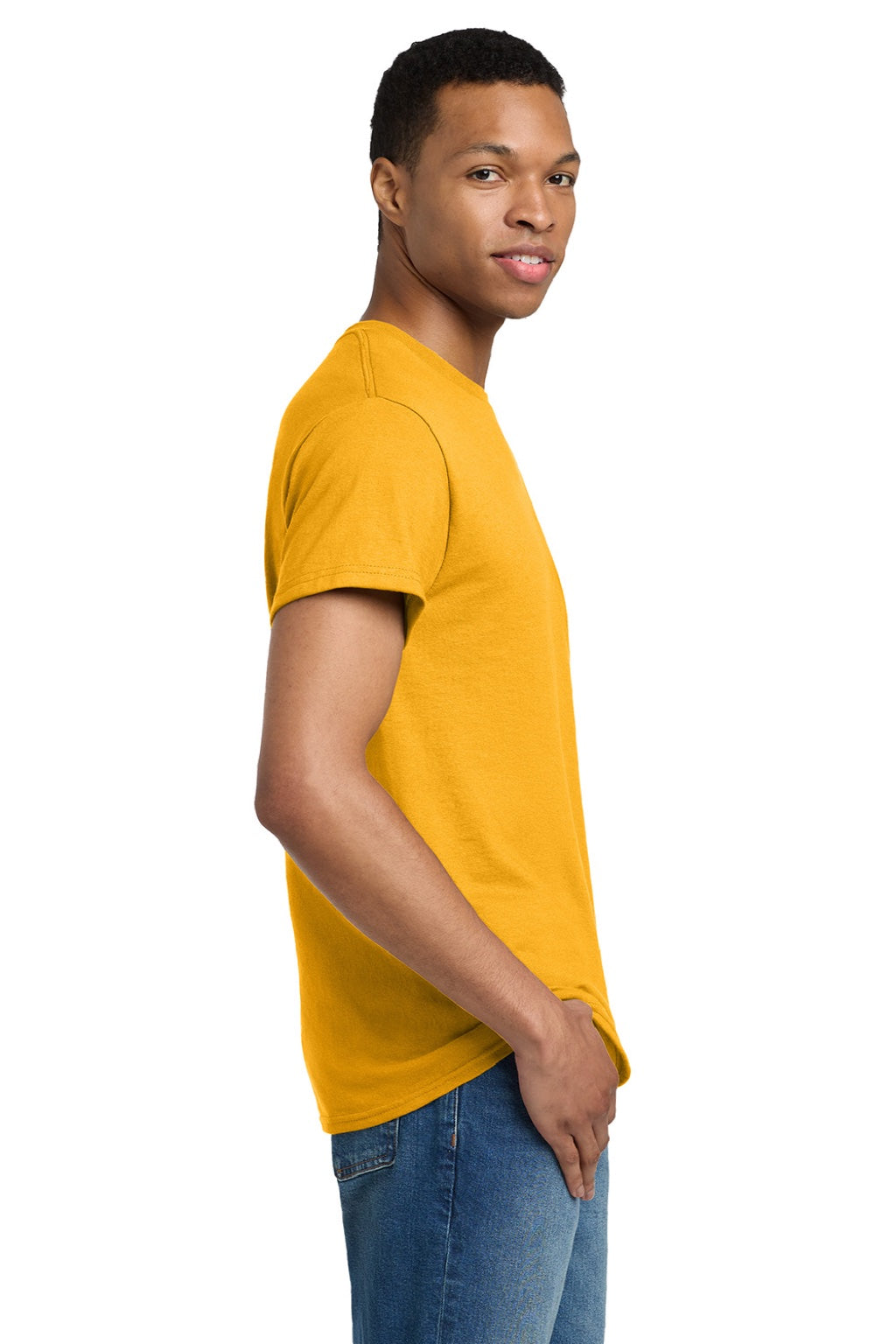 Gildan 2000/2000T Mens Ultra Short Sleeve Crewneck T-Shirt Gold Model Side