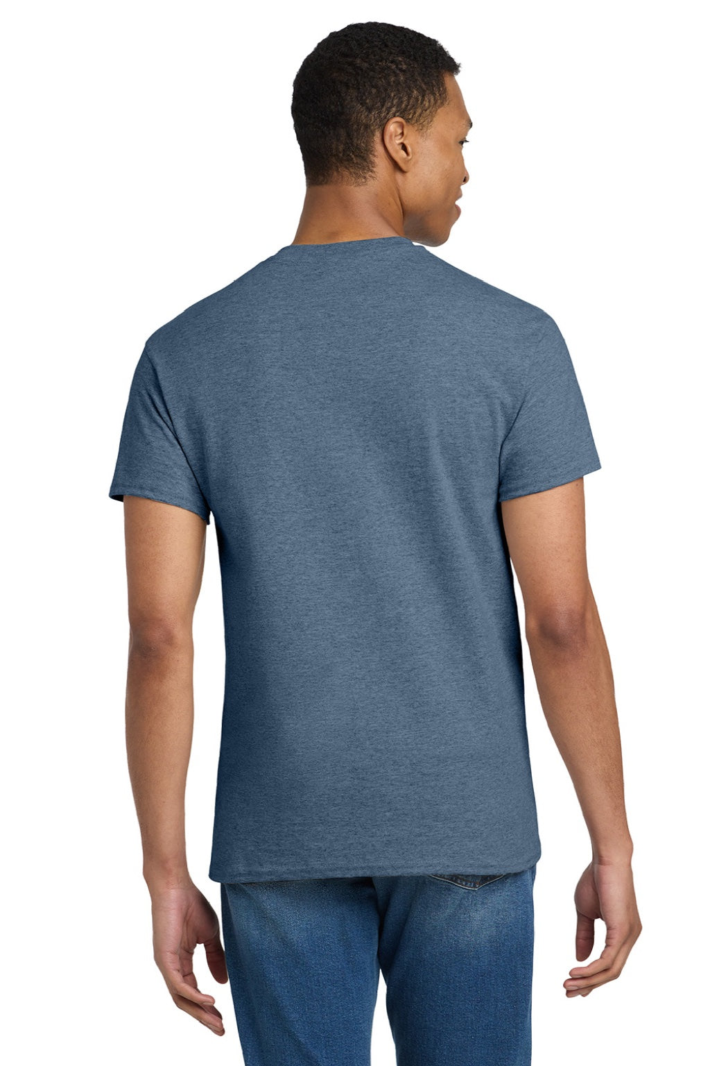 Gildan 2000/2000T Mens Ultra Short Sleeve Crewneck T-Shirt Heather Indigo Blue Model Back