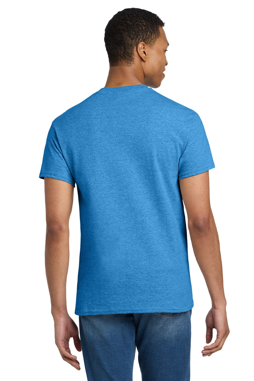 Gildan 2000/2000T Mens Ultra Short Sleeve Crewneck T-Shirt Heather Sapphire Blue Model Back