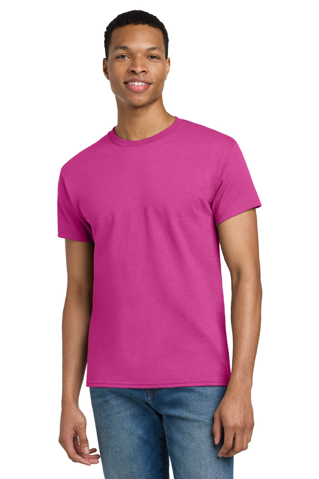 Gildan 2000/2000T Mens Ultra Short Sleeve Crewneck T-Shirt Heliconia Pink Model Front