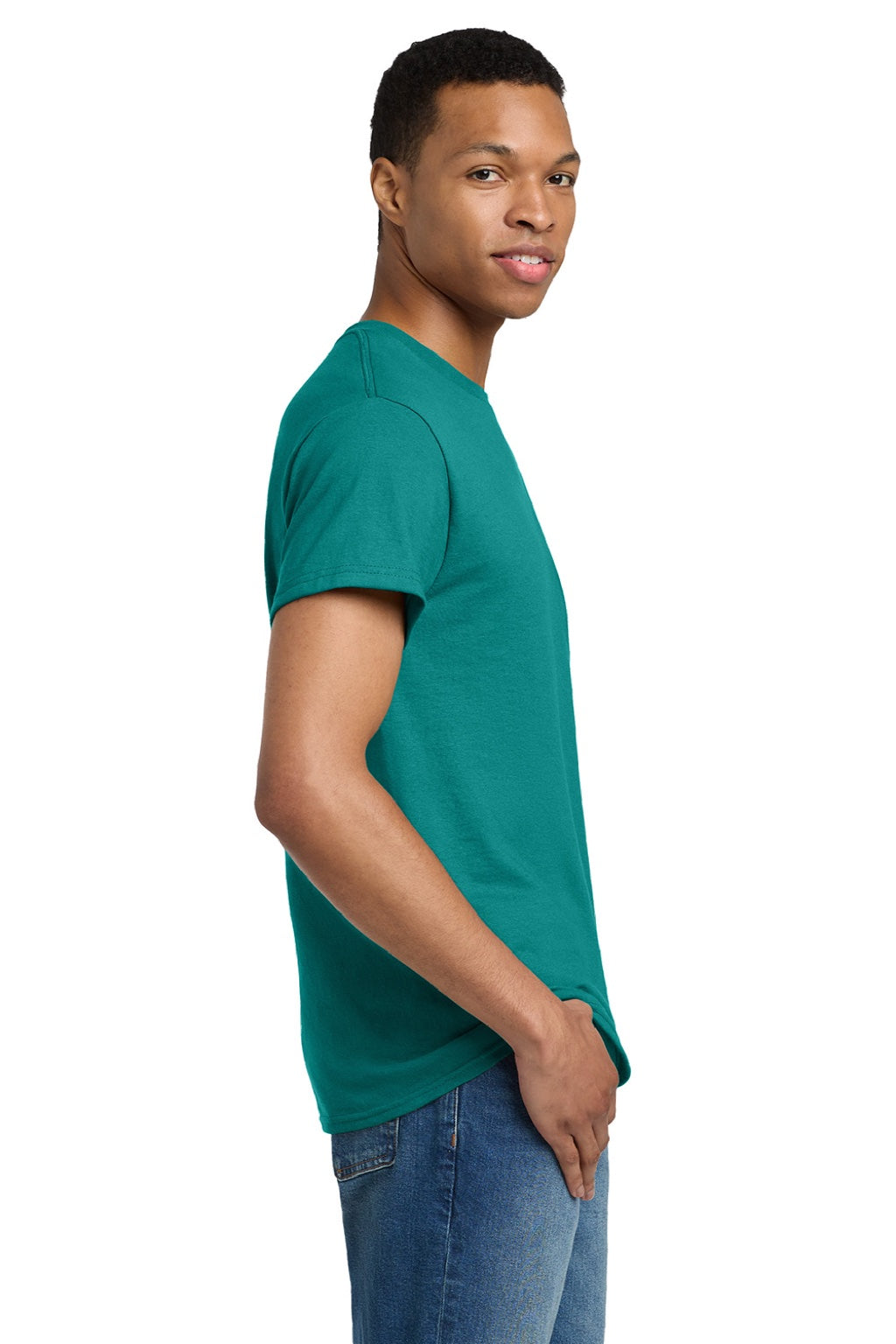 Gildan 2000/2000T Mens Ultra Short Sleeve Crewneck T-Shirt Jade Dome Green Model Side