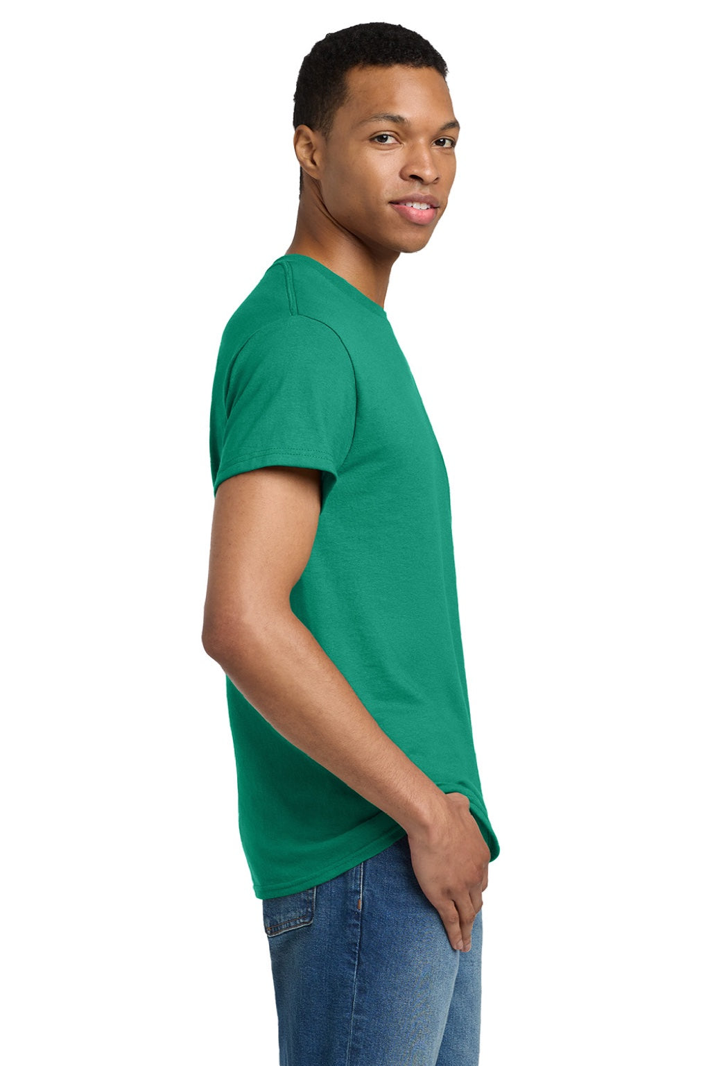 Gildan 2000/2000T Mens Ultra Short Sleeve Crewneck T-Shirt Kelly Green Model Side