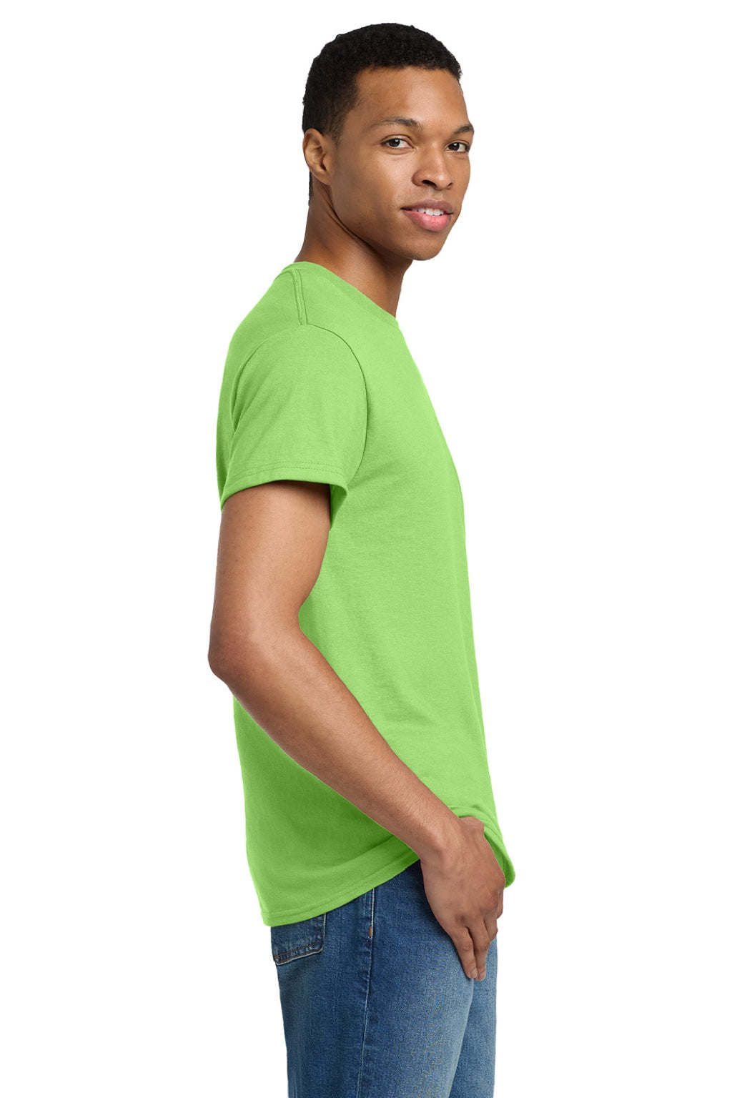 Gildan 2000/2000T Mens Ultra Short Sleeve Crewneck T-Shirt Lime Green Model Side