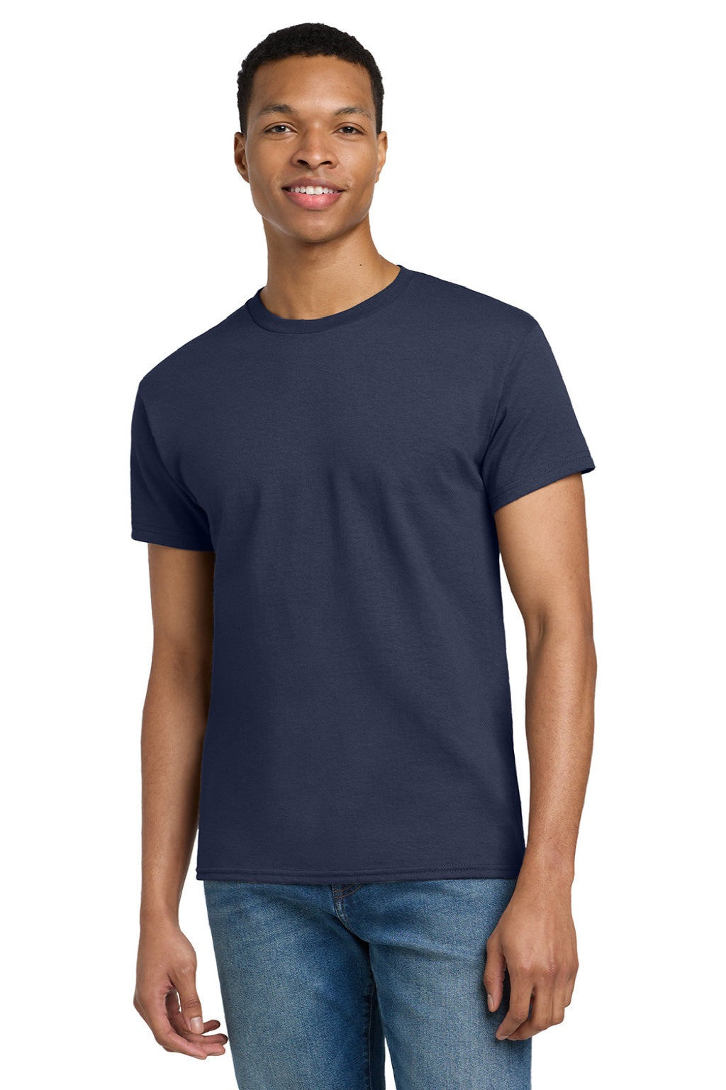 Gildan 2000/2000T Mens Ultra Short Sleeve Crewneck T-Shirt Navy Blue Model Front