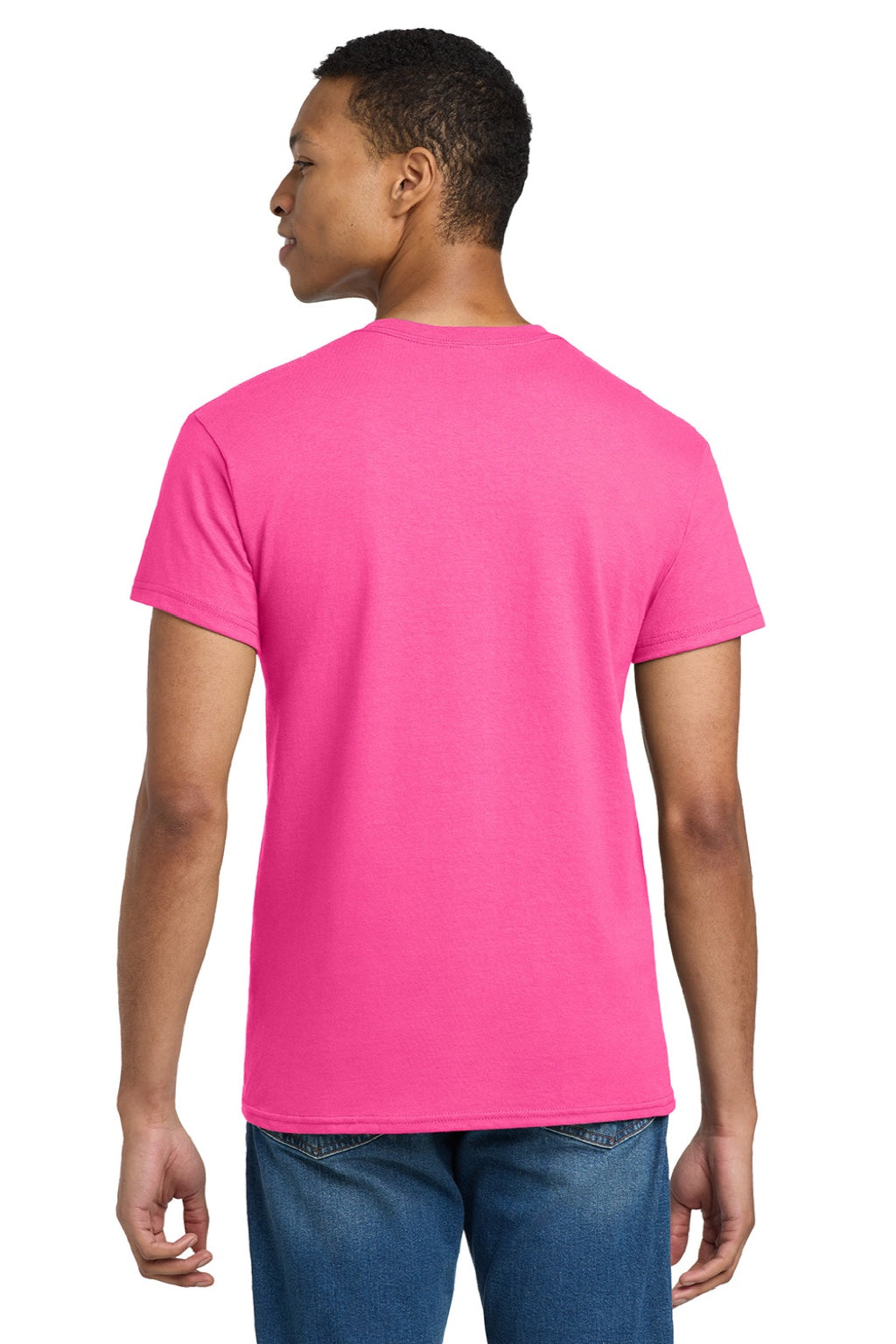 Gildan 2000/2000T Mens Ultra Short Sleeve Crewneck T-Shirt Safety Pink Model Back