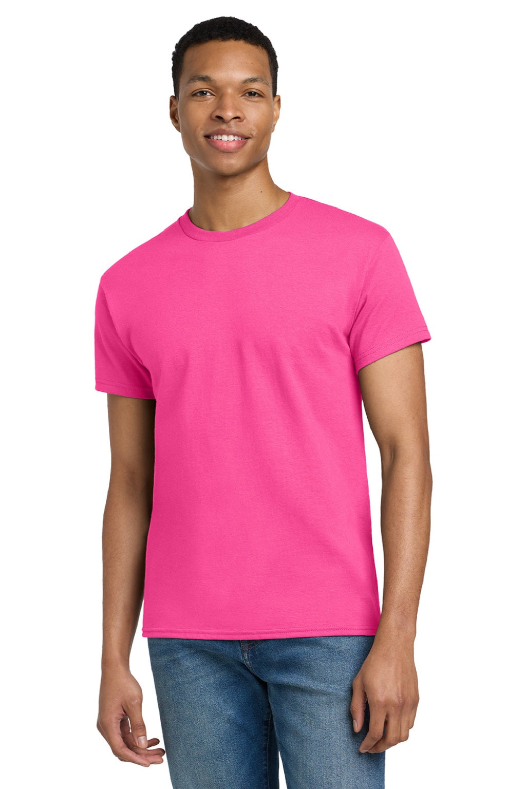 Gildan 2000/2000T Mens Ultra Short Sleeve Crewneck T-Shirt Safety Pink Model Front