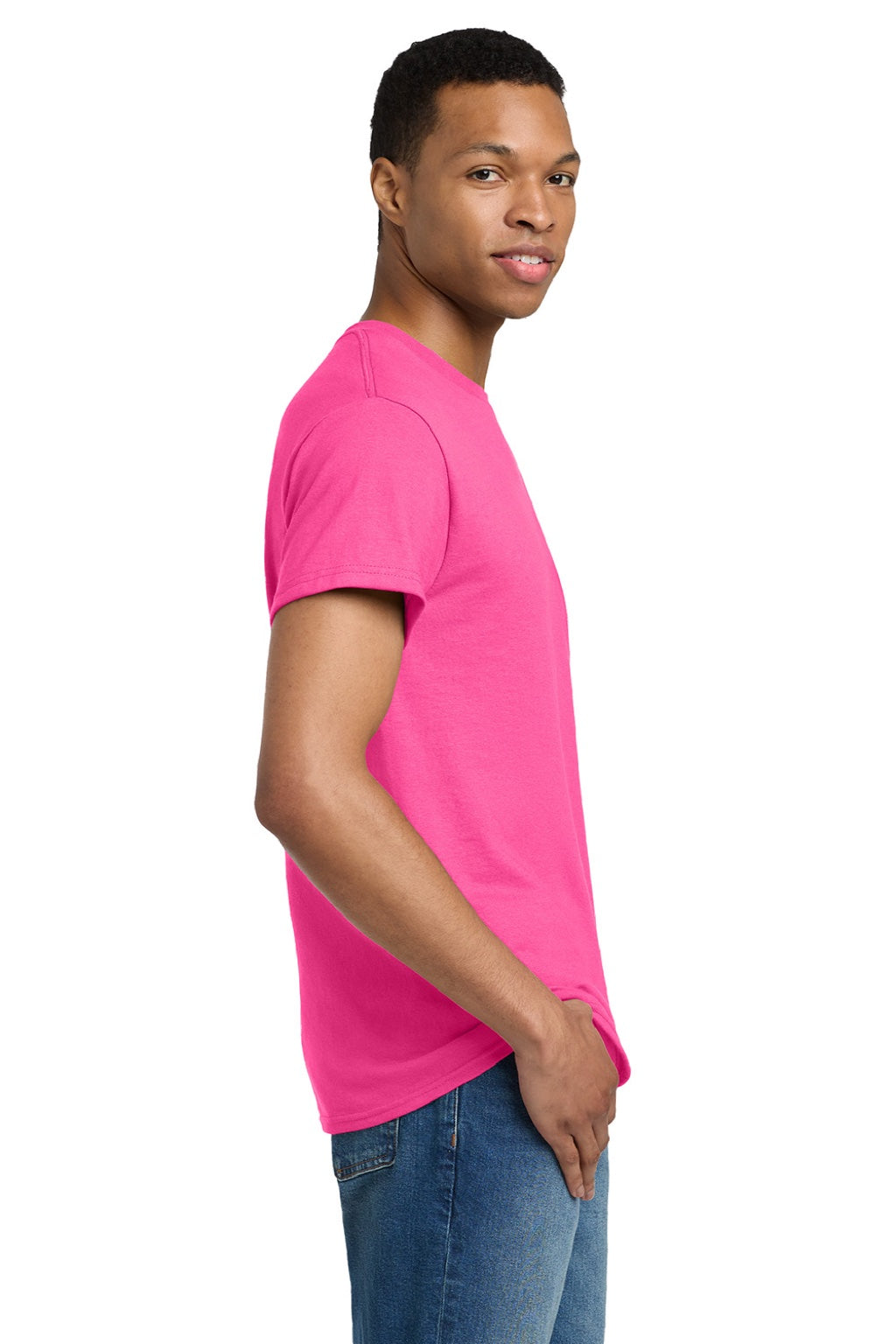 Gildan 2000/2000T Mens Ultra Short Sleeve Crewneck T-Shirt Safety Pink Model Side
