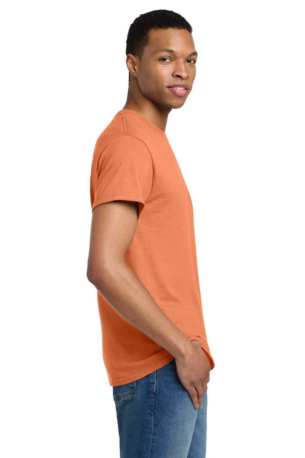 Gildan 2000/2000T Mens Ultra Short Sleeve Crewneck T-Shirt Tangerine Orange Model Side