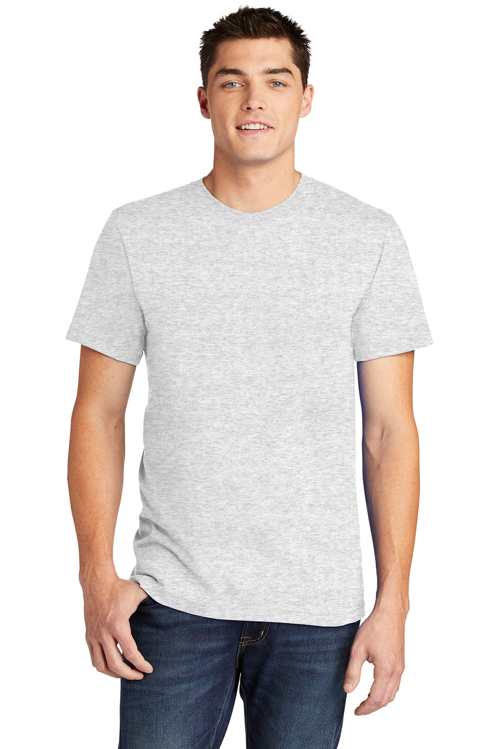 American Apparel 2001 Mens Fine Jersey Short Sleeve Crewneck T-Shirt Ash Grey Model Front