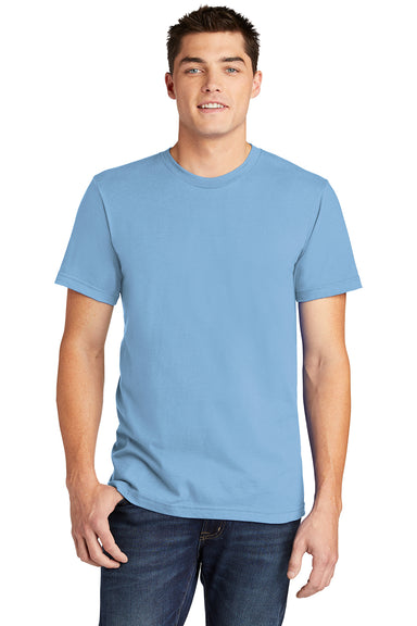 American Apparel 2001 Mens Fine Jersey Short Sleeve Crewneck T-Shirt Baby Blue Model Front