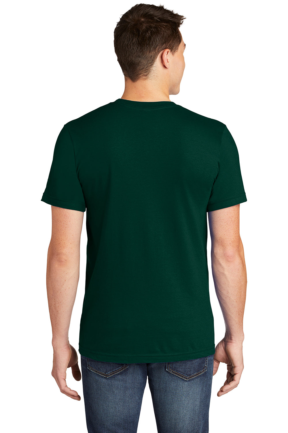 American Apparel 2001 Mens Fine Jersey Short Sleeve Crewneck T-Shirt Forest Green Model Back