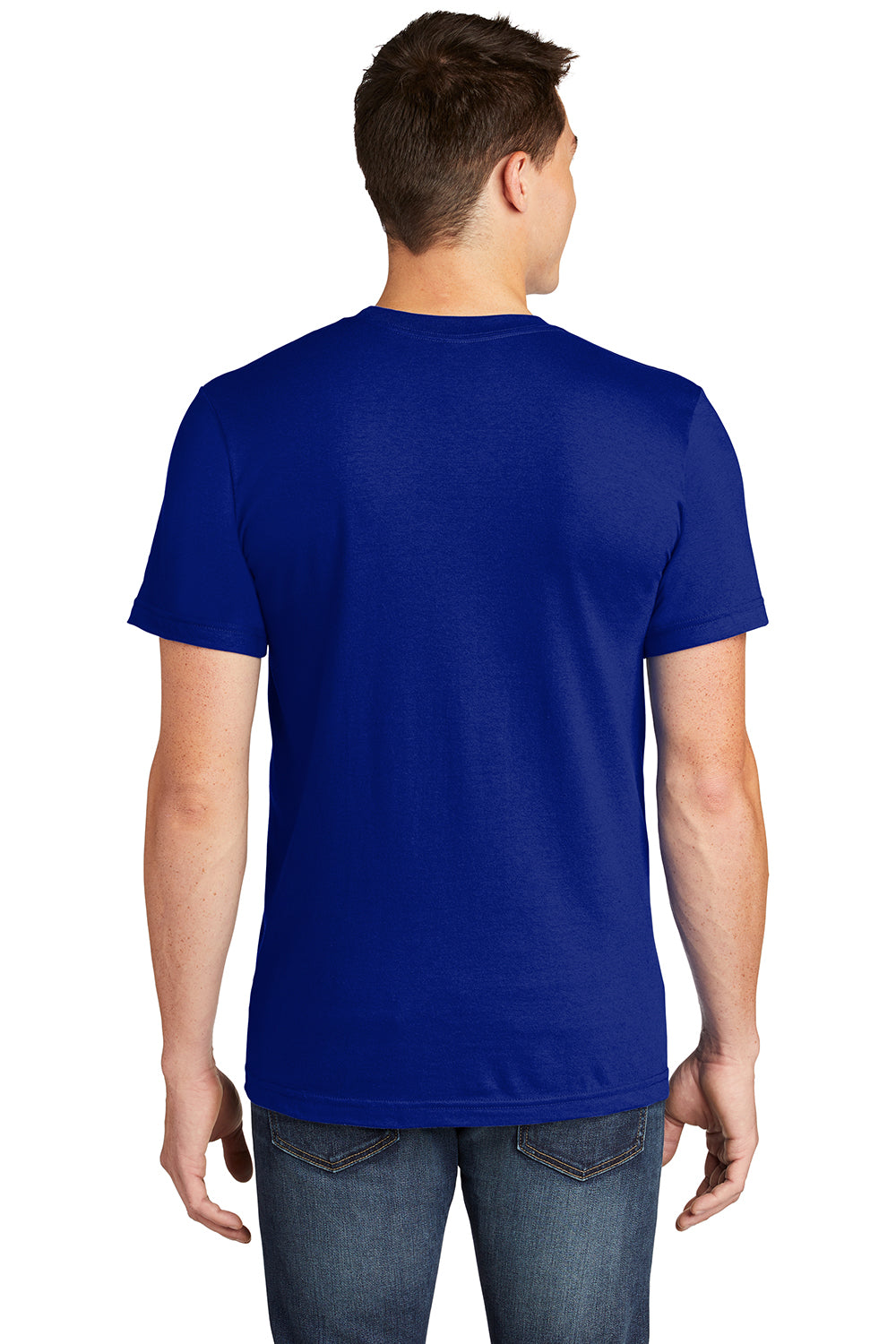 American Apparel 2001 Mens Fine Jersey Short Sleeve Crewneck T-Shirt Lapis Blue Model Back