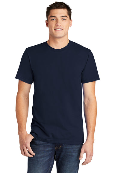 American Apparel 2001 Mens Fine Jersey Short Sleeve Crewneck T-Shirt Navy Blue Model Front