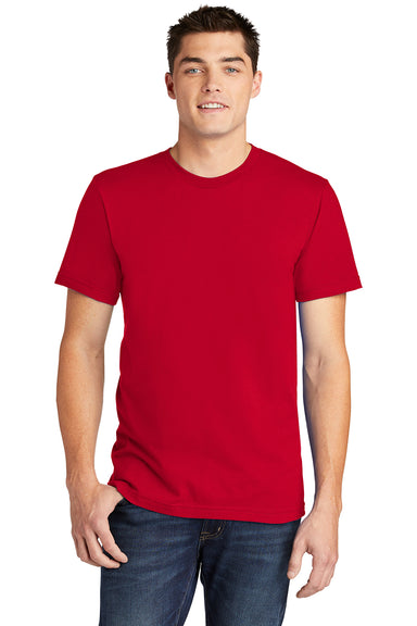 American Apparel 2001 Mens Fine Jersey Short Sleeve Crewneck T-Shirt Red Model Front