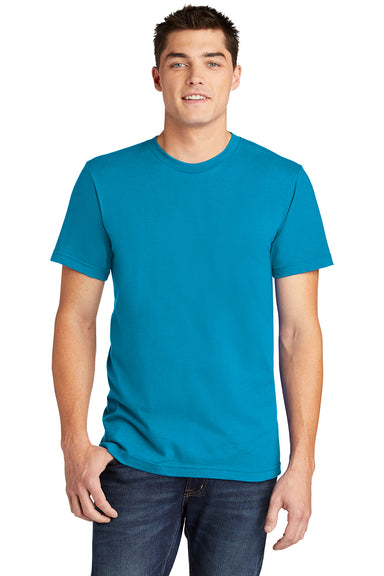 American Apparel 2001 Mens Fine Jersey Short Sleeve Crewneck T-Shirt Teal Blue Model Front