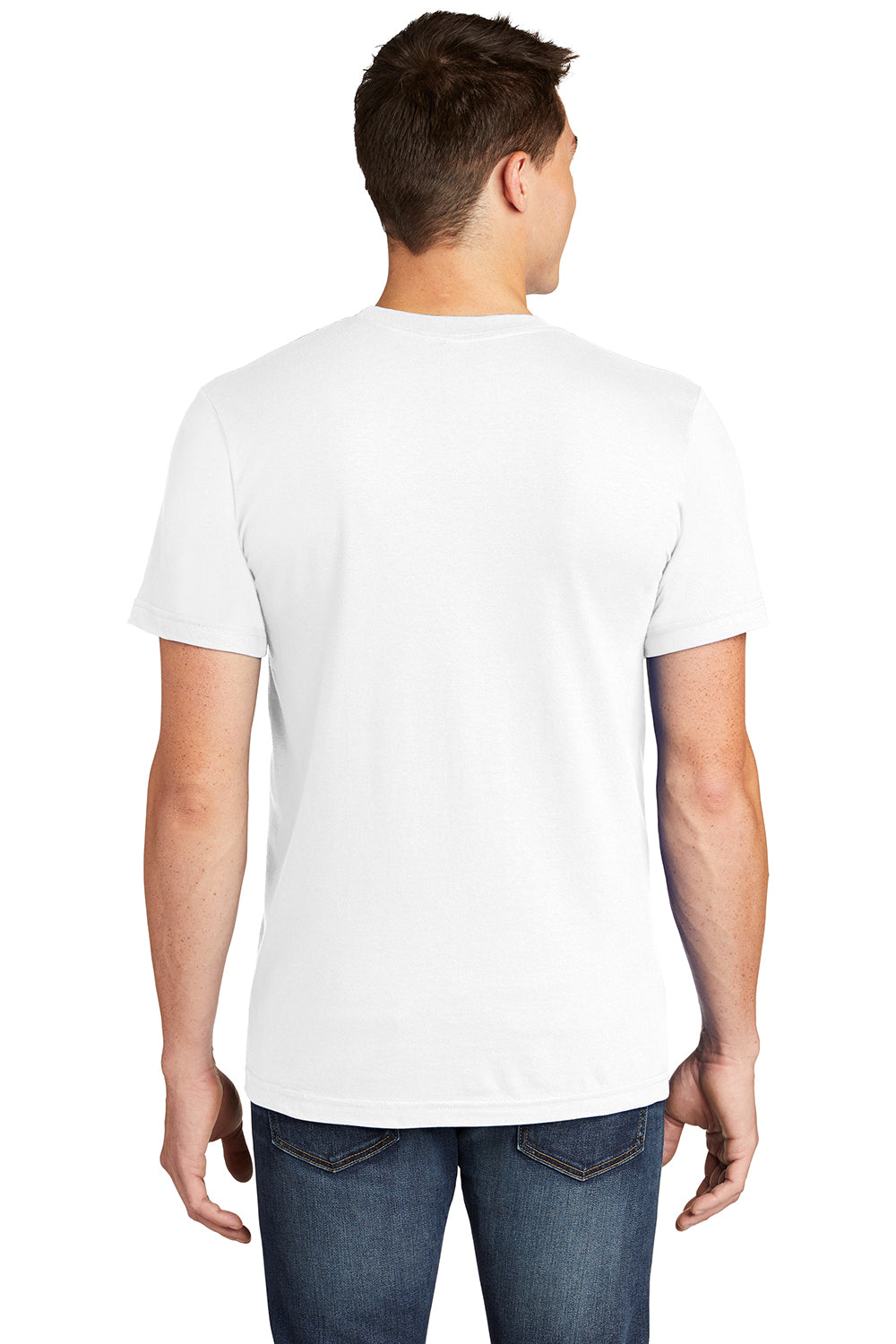 American Apparel 2001 Mens Fine Jersey Short Sleeve Crewneck T-Shirt White Model Back