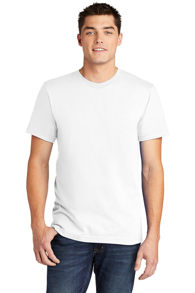 American Apparel 2001 Mens Fine Jersey Short Sleeve Crewneck T-Shirt White Model Front