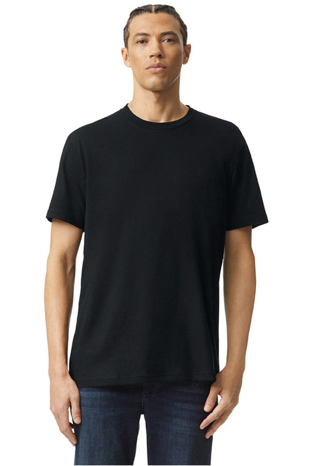 American Apparel 2001CVC Mens CVC Short Sleeve Crewneck T-Shirt Black Model Front