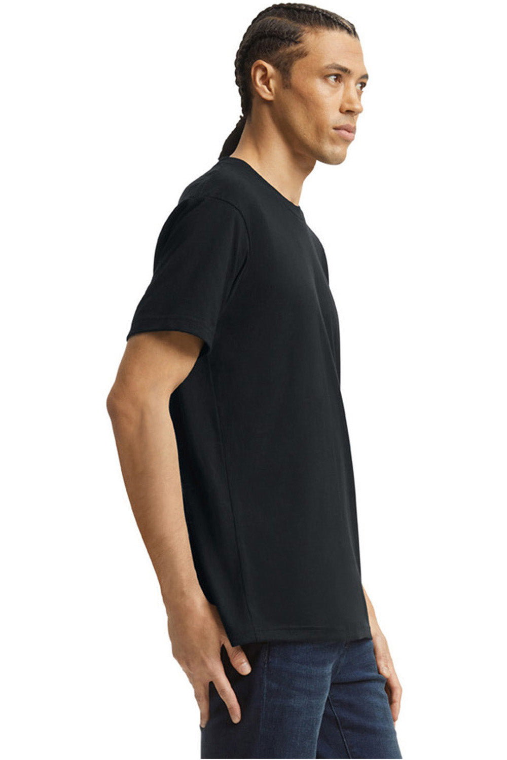 American Apparel 2001CVC Mens CVC Short Sleeve Crewneck T-Shirt Black Model Side