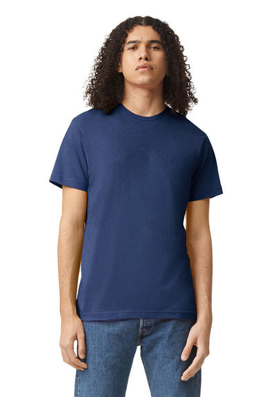 American Apparel 2001CVC Mens CVC Short Sleeve Crewneck T-Shirt Heather Indigo Blue Model Front