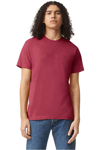 American Apparel 2001CVC Mens CVC Short Sleeve Crewneck T-Shirt Heather Cardinal Red Model Front