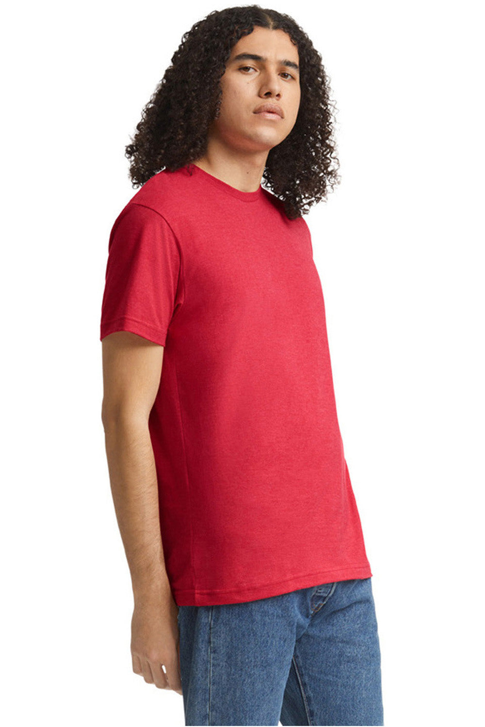 American Apparel 2001CVC Mens CVC Short Sleeve Crewneck T-Shirt Heather Red Model Side