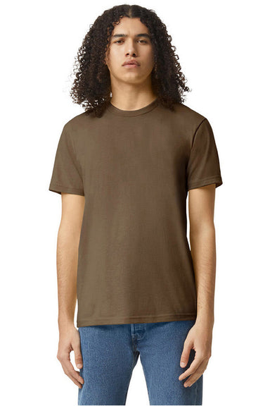 American Apparel 2001CVC Mens CVC Short Sleeve Crewneck T-Shirt Heather Army Brown Model Front