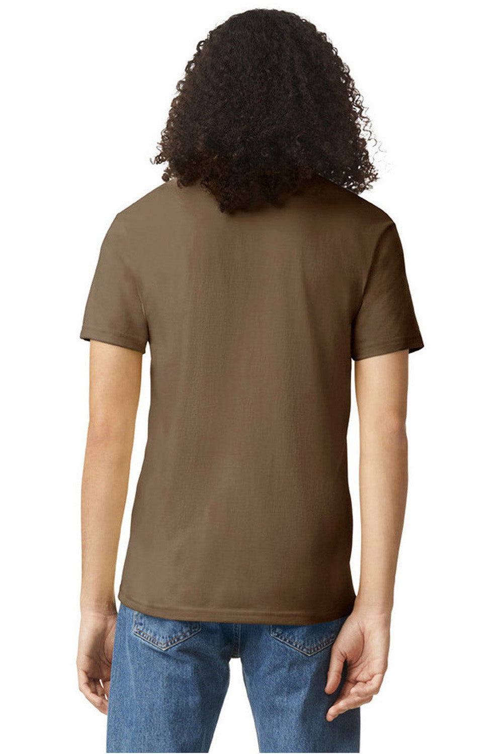 American Apparel 2001CVC Mens CVC Short Sleeve Crewneck T-Shirt Heather Army Brown Model Back