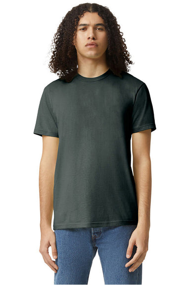American Apparel 2001CVC Mens CVC Short Sleeve Crewneck T-Shirt Heather Charcoal Grey Model Front