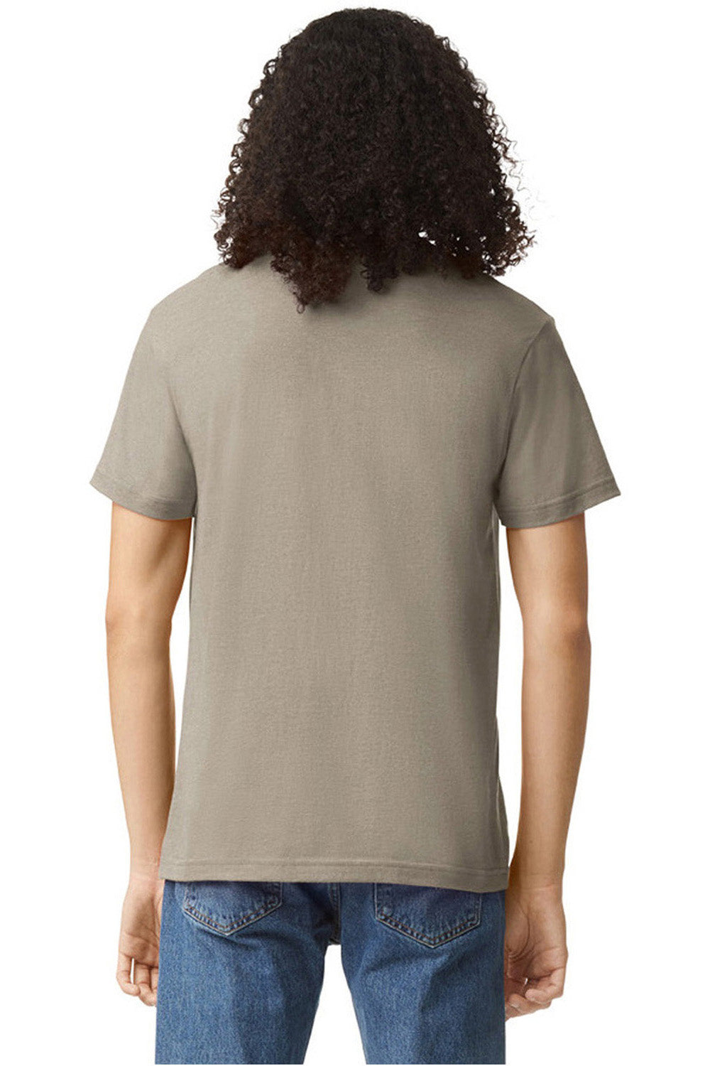 American Apparel 2001CVC Mens CVC Short Sleeve Crewneck T-Shirt Heather Khaki Brown Model Back