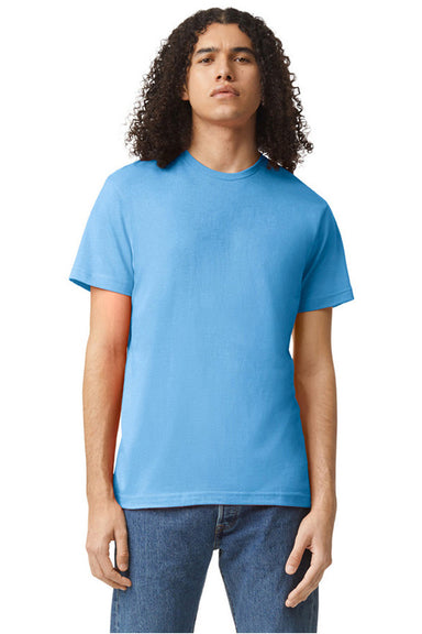 American Apparel 2001CVC Mens CVC Short Sleeve Crewneck T-Shirt Heather Light Blue Model Front