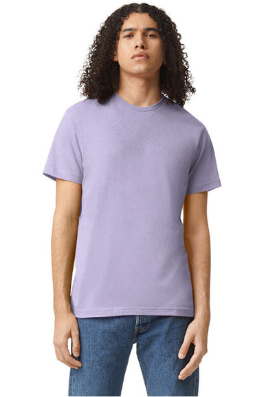 American Apparel 2001CVC Mens CVC Short Sleeve Crewneck T-Shirt Heather Lilac Purple Model Front