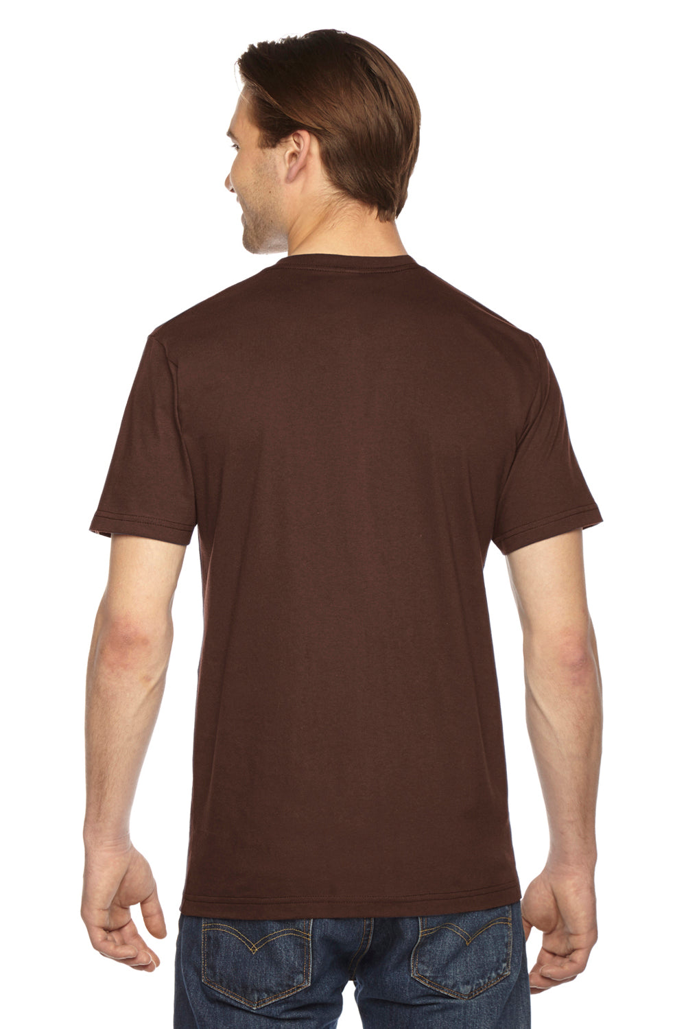 American Apparel 2001 Mens Fine Jersey Short Sleeve Crewneck T-Shirt Brown Model Back