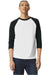 American Apparel 2003CVC Mens CVC Raglan 3/4 Sleeve Crewneck T-Shirt White/Black Model Front