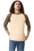 American Apparel 2003CVC Mens CVC Raglan 3/4 Sleeve Crewneck T-Shirt Heather Bone/Heather Army Brown Model Front
