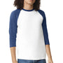 American Apparel Mens CVC Raglan 3/4 Sleeve Crewneck T-Shirt - White/Heather Indigo Blue